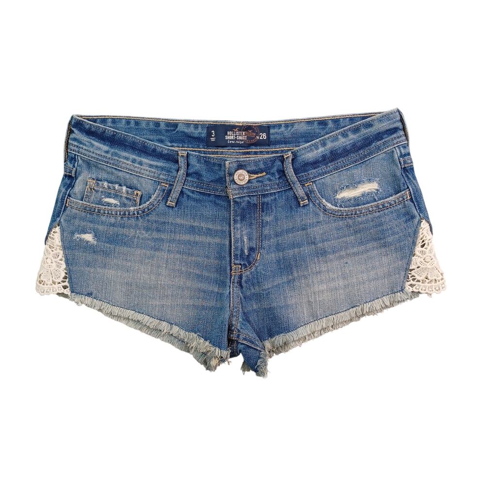 Hollister Low Rise Denim Short Shorts Size W26 Blue Booty Y2K Cutoff Shorty NWT